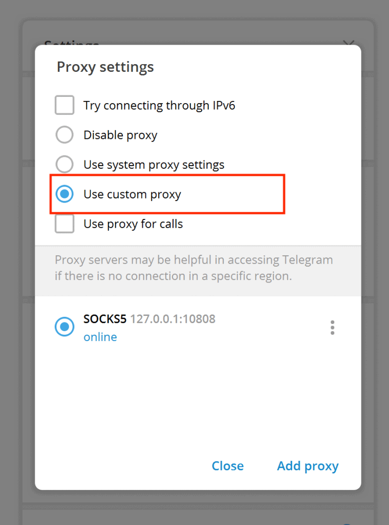 telegram custom proxy setting